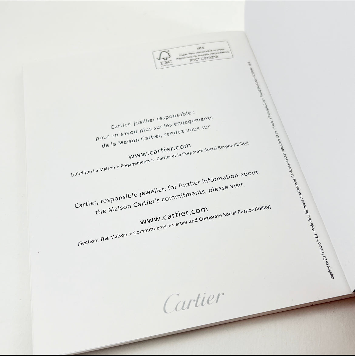 2018 Cartier Instruction Booklet Mornington Watches
