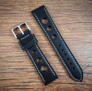 Racing Drivers Leather Strap - Black - 18mm/20mm